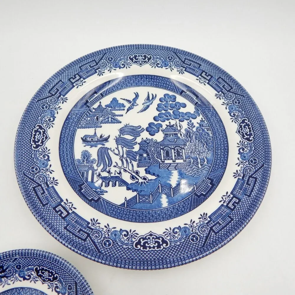 Churchill Blue Willow 3 Pc Set Dinner Plate Cup Saucer Set England